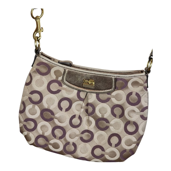Coach 1941 Crossbody C Logo Jacquard Purse Plum/Taupe Metallic Trim Small Bag - Picture 3 of 15